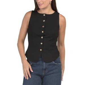 RACHEL ZOE Black Sleeveless Boat Neck Button Down Vest
